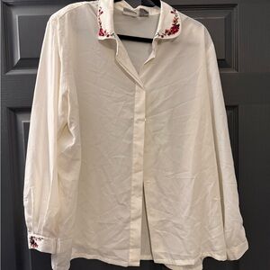 Koret White Blouse with Pink Lining and Black Trim